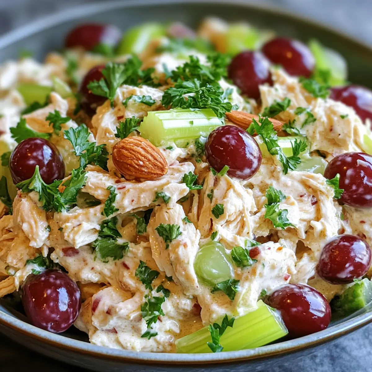 Griechischer Joghurt Hähnchensalat (Keine Mayonnaise) Rezept Zutaten: - 2 Tassen gekochtes Hähnchenfleisch, gewürfelt - 1 Tasse griechischer Joghurt - 1/2 Tasse Sellerie, klein gehackt - 1/2 Tasse rote Trauben, halbiert - 1/4 Tasse Mandeln, gehackt - 1 Esslöffel Honig - 1 Esslöffel Zitronensaft - Salz und Pfeffer nach Geschmack Anleitung: 1. In einer großen Schüssel das gekochte Hähnchen, griechischen Joghurt, Sellerie, Trauben und Mandeln vermengen. 2. Honig, Zitronensaft, Salz und Pfeffer hinzufügen und gut vermischen. 3. Kalt servieren.