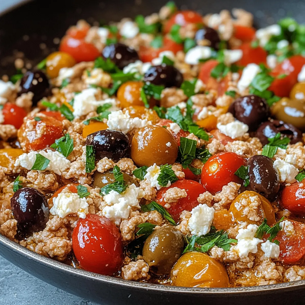Mittelmeer Keto Hackfleisch Pfanne mit Oliven und Feta Rezept