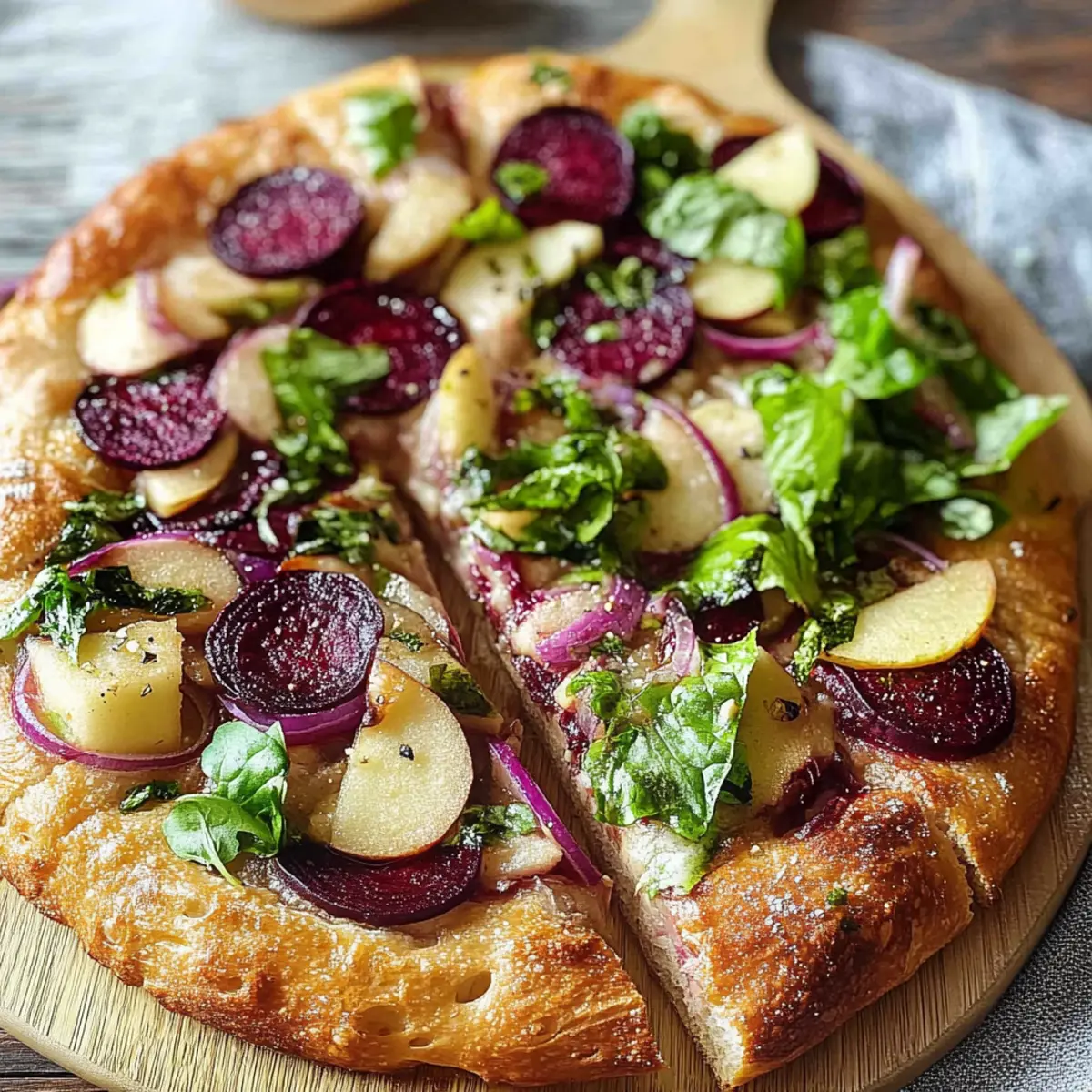 Rote-Bete-Focaccia mit Apfel-Feldsalat