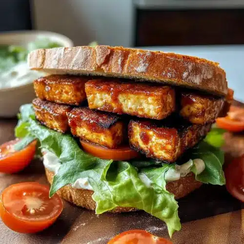 Barbecue Veganer BLT Sandwich mit Tofu