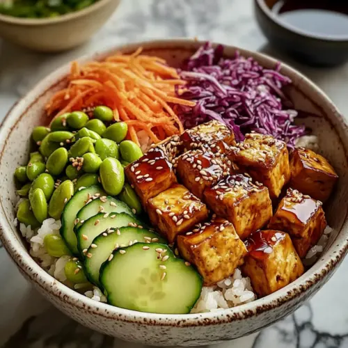 Honig- und Soja-Tofu-Poke-Bowl-Rezept