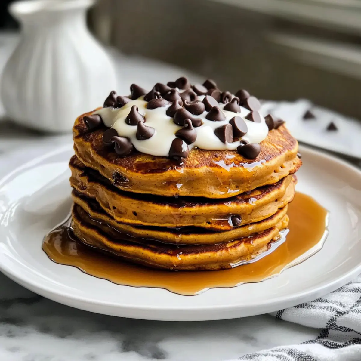 Kürbis-Schokoladenstückchen-Pfannkuchen Rezept Zutaten: - 1 Tasse Mehl - 2 Esslöffel brauner Zucker - 1 Esslöffel Backpulver - 1 Teelöffel Zimt - ½ Teelöffel Nelken - ¼ Teelöffel Muskatnuss - 1 Prise Salz - 1 Tasse Kürbispüree - 1 Tasse Milch - 2 Eier - 2 Esslöffel geschmolzene Butter - 1 Tasse Schokoladenstückchen Anleitung: 1. In einer großen Schüssel Mehl, braunen Zucker, Backpulver, Zimt, Nelken, Muskatnuss und Salz vermengen. 2. In einer anderen Schüssel Kürbispüree, Milch, Eier und geschmolzene Butter gut vermischen. 3. Die feuchten Zutaten zu den trockenen Zutaten geben und vorsichtig umrühren. Schokoladenstückchen unterheben. 4. Eine Pfanne erhitzen und leicht einfetten. Eine Kelle Teig in die Pfanne geben und bei mittlerer Hitze braten, bis Blasen entstehen. Wenden und die andere Seite goldbraun backen. 5. Warm servieren.
