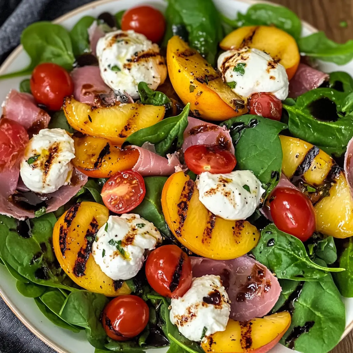 Gegrillter Pfirsichsalat mit Burrata und Serrano-Schinken