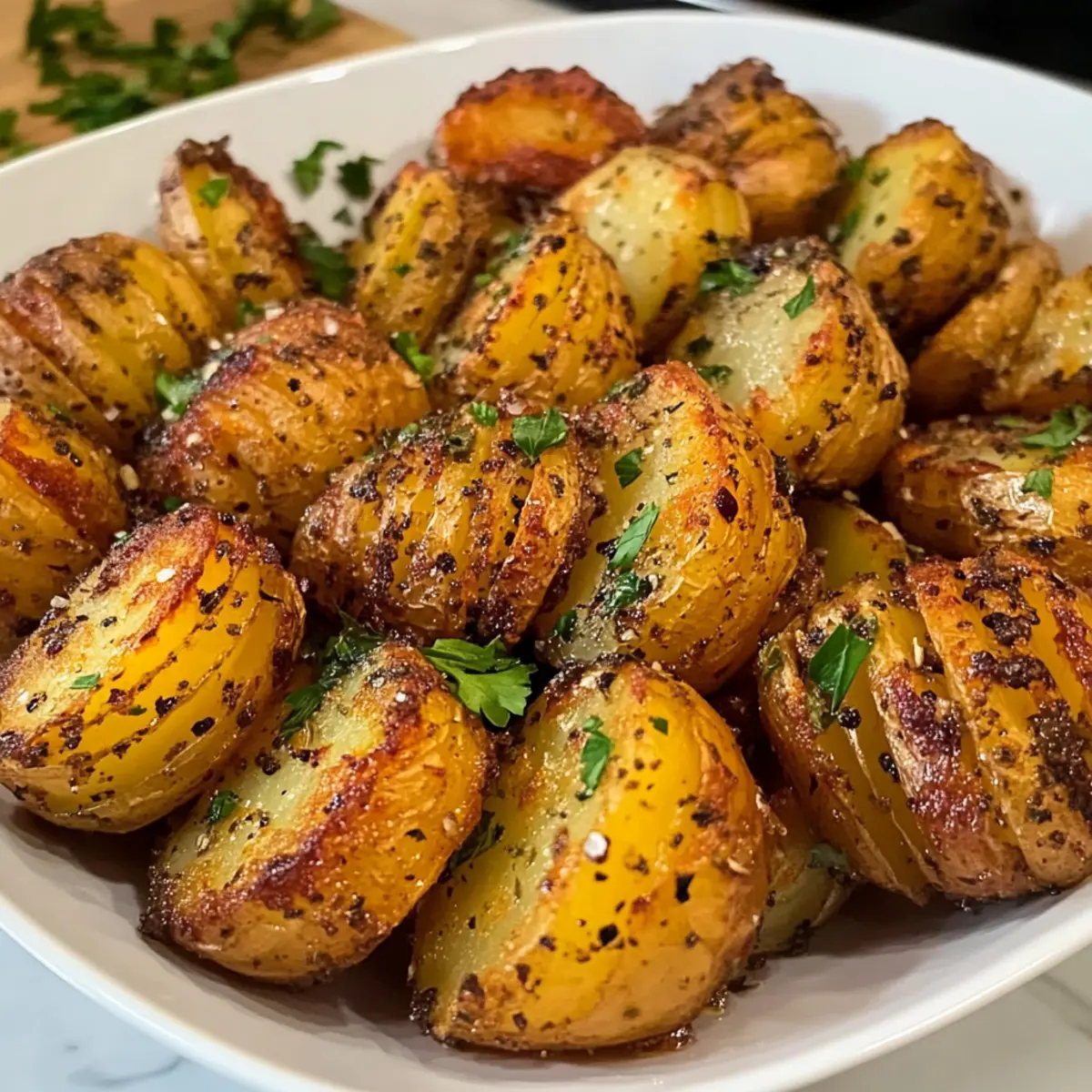 Crispy fan potatoes with herb butter