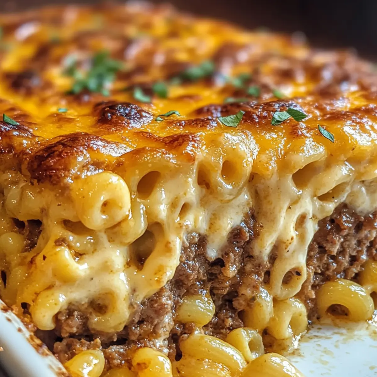 Mac and Cheese Fleischlaib Auflauf Rezept Zutaten: - 500 g Hackfleisch - 200 g Makkaroni - 250 g Cheddar Käse - 1 Zwiebel, gewürfelt - 2 Knoblauchzehen, gehackt - 2 Eier - 250 ml Milch - 1 TL Senf - 1 TL Salz - 1/2 TL Pfeffer - 1/2 TL Paprika - Semmelbrösel zum Bestreuen Anleitung: 1. Ofen auf 180 °C vorheizen. 2. Makkaroni nach Packungsanweisung kochen und abgießen. 3. In einer großen Schüssel Hackfleisch, gekochte Makkaroni, gewürfelte Zwiebel, gehackten Knoblauch, Eier, Milch, Senf, Salz, Pfeffer und Paprika vermengen. 4. Den Cheddar Käse unter die Mischung heben. 5. Die Mischung in eine gefettete Auflaufform füllen und mit Semmelbröseln bestreuen. 6. Im vorgeheizten Ofen 45-50 Minuten backen, bis die Oberseite goldbraun ist. 7. Vor dem Servieren kurz abkühlen lassen.