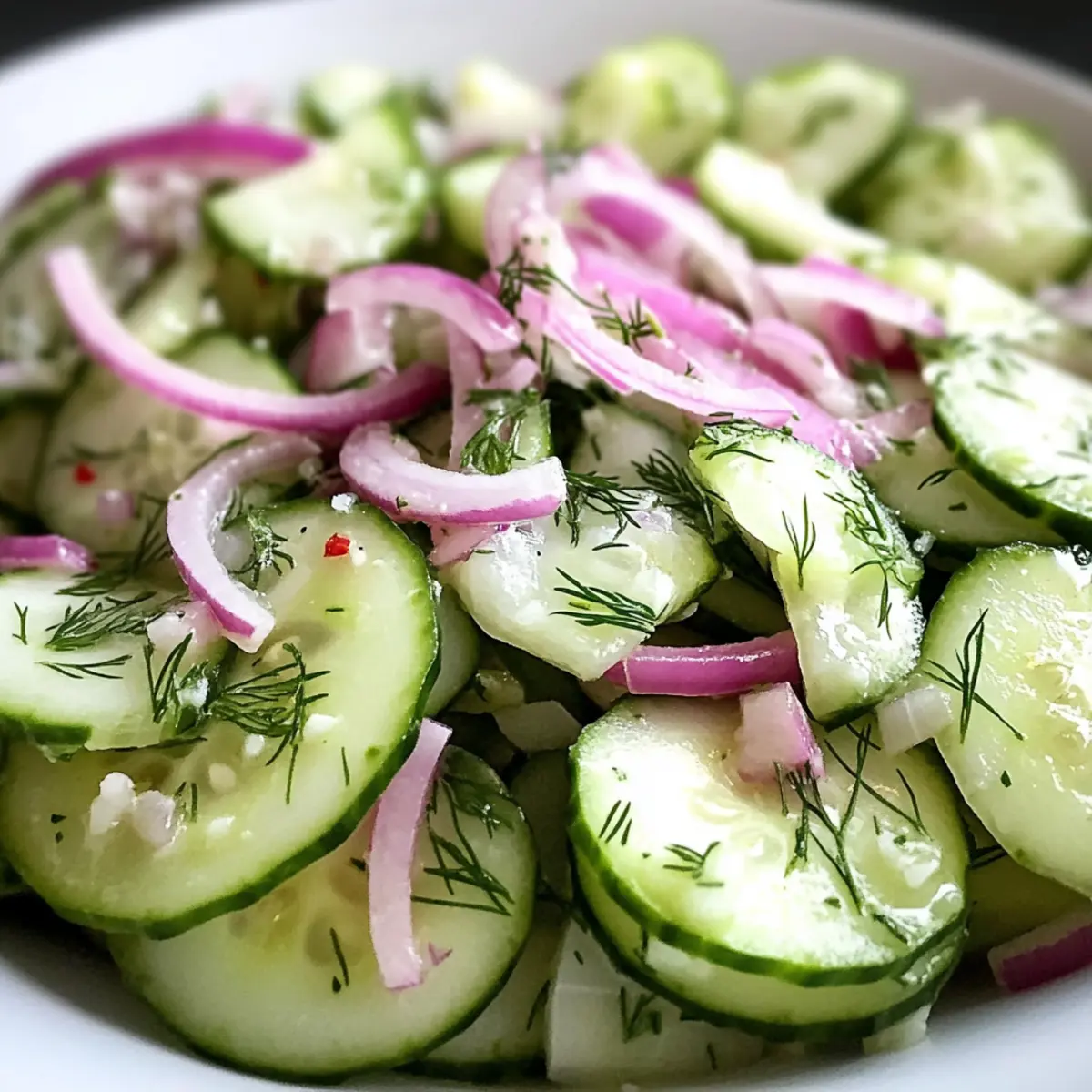 Gurkensalat mit frischem Dill und roter Zwiebel