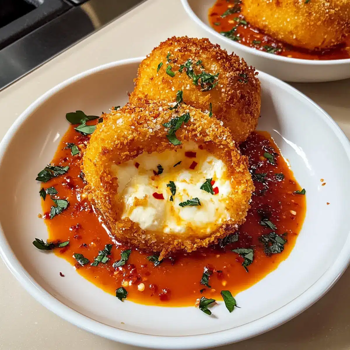 Frittierte Burrata mit würziger Vodka-Style-Sauce