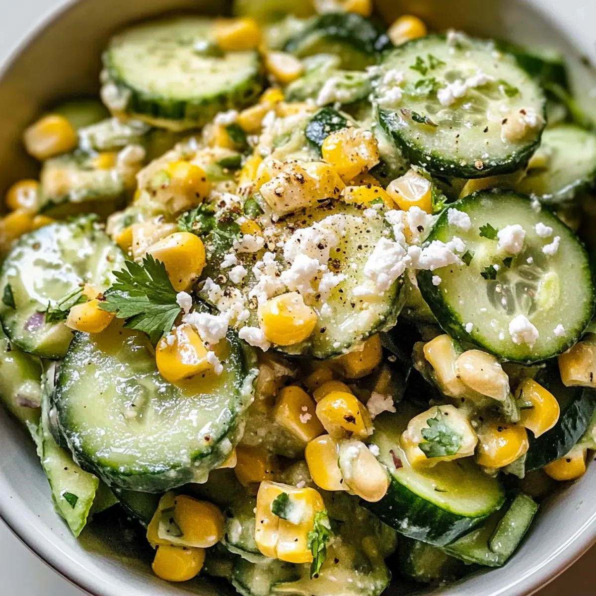 Mexikanischer Gurkensalat mit Mais und Elote-Dressing