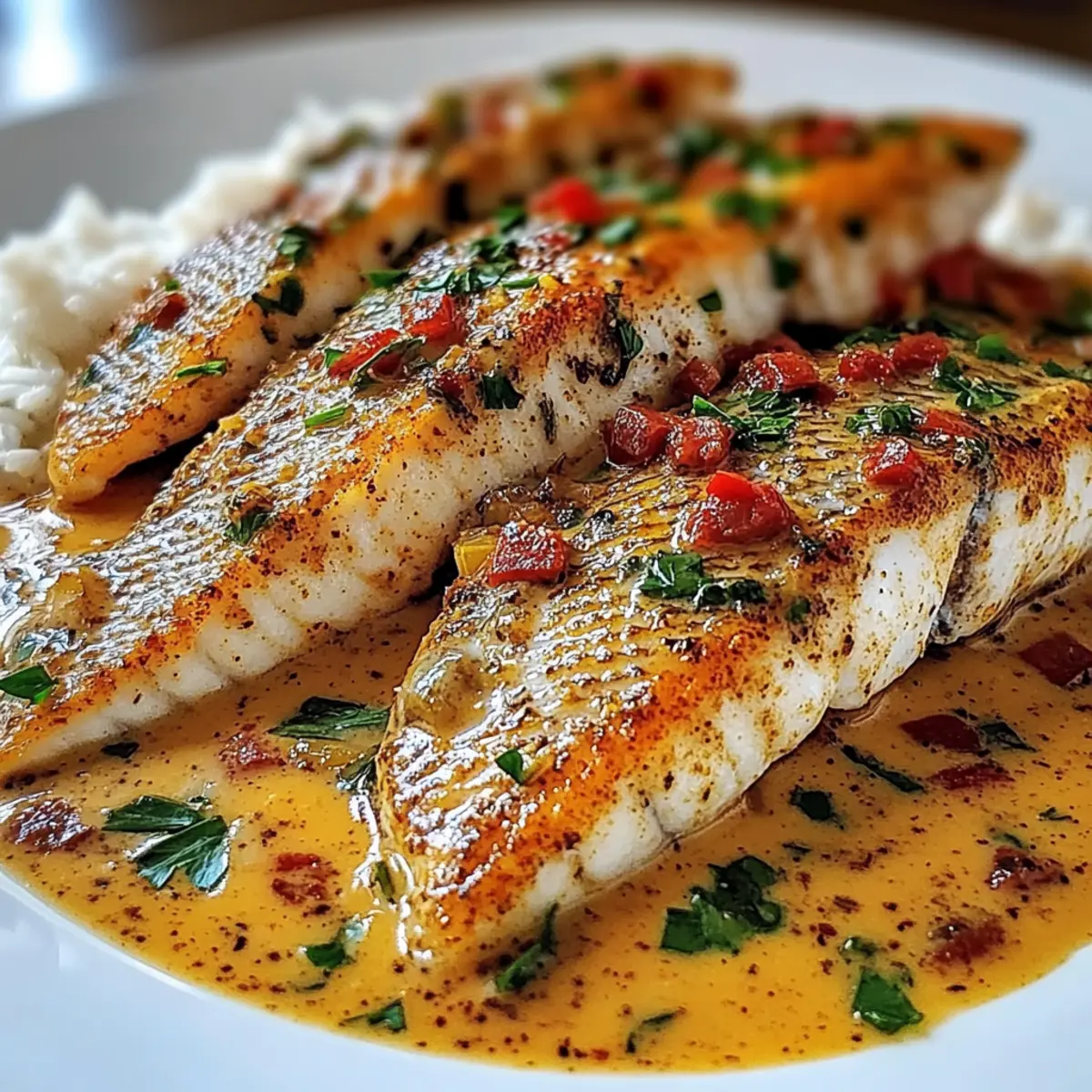 Rotbarbe mit cremiger kreolischer Sauce