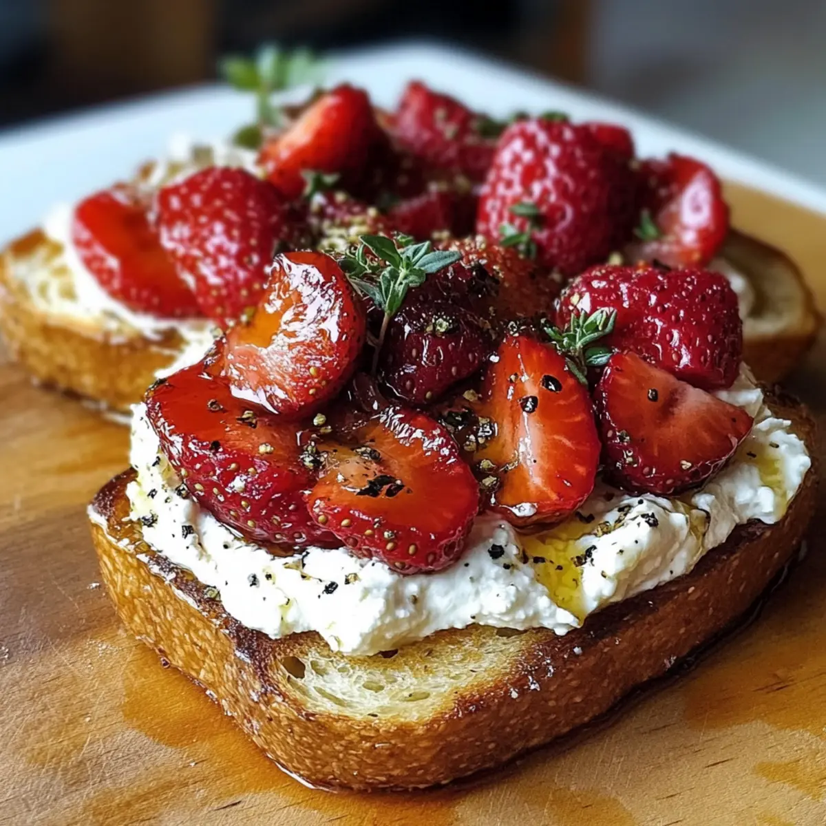 Geröstete Erdbeer-Schlagsahne-Ricotta-Toast