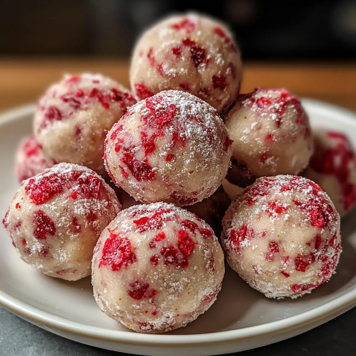 Erdbeer-Käsekuchen-Protein-Bällchen