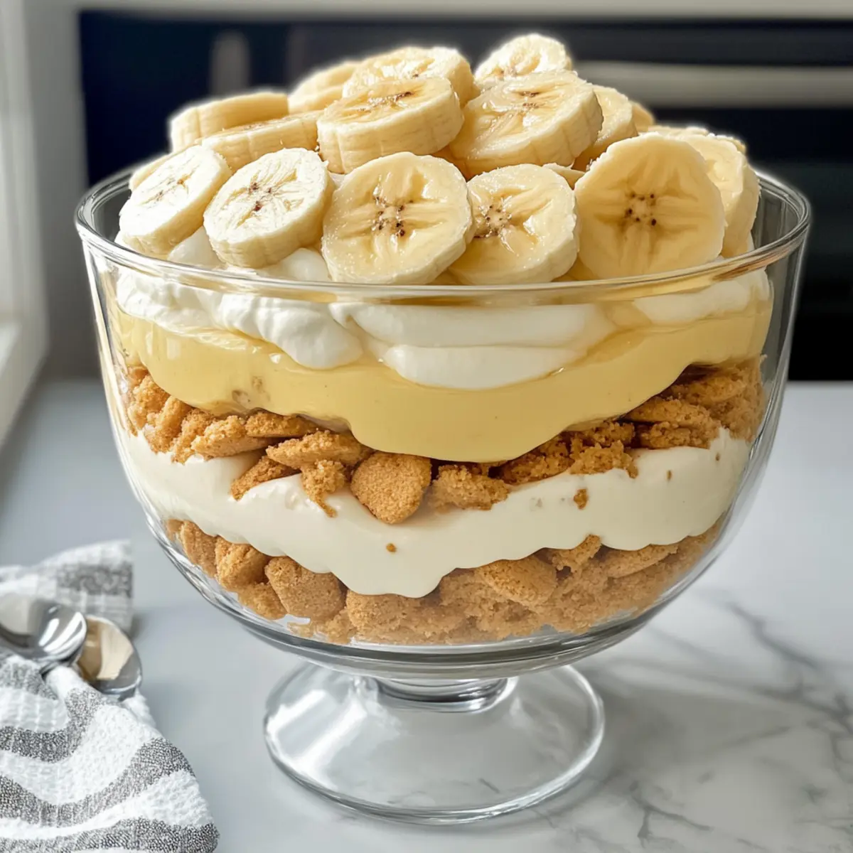 Bananenpudding mit Vanillewaffeln