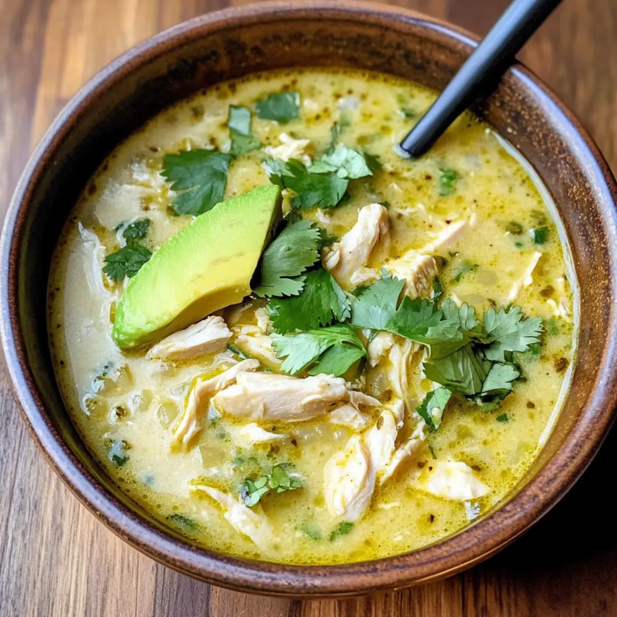 Cremige grüne Enchiladas Hühnchen Suppe