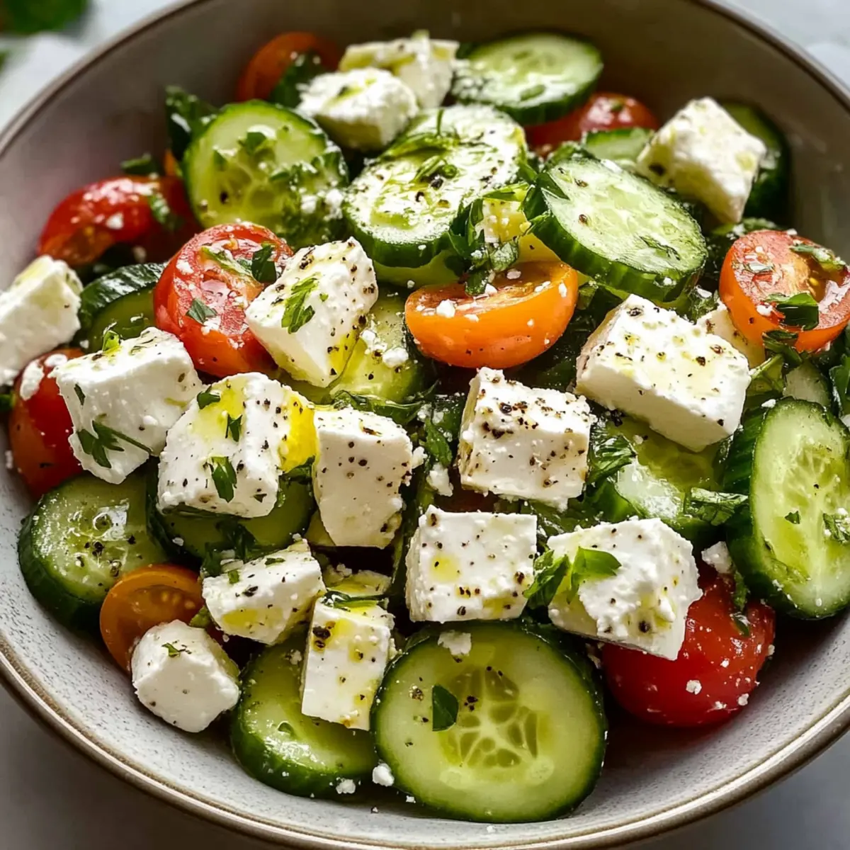 Gurken-Feta-Salat mit Zitronen-Griechischem Vinaigrette