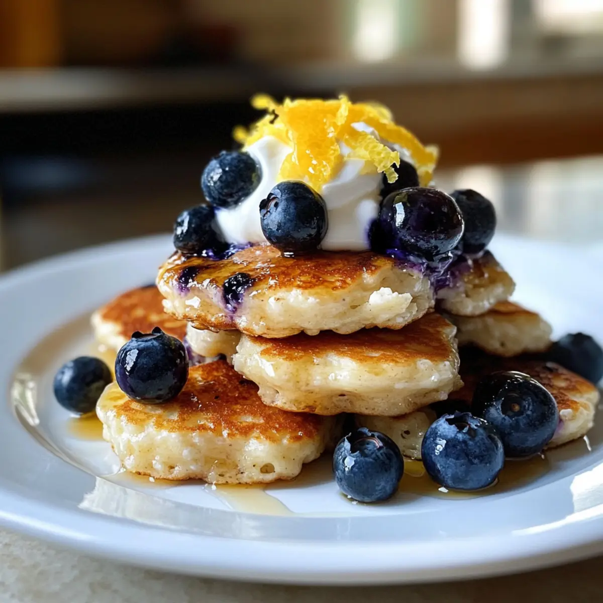 Zitronen-Blaubeer-Hüttenkäse-Pfannkuchen-Häppchen