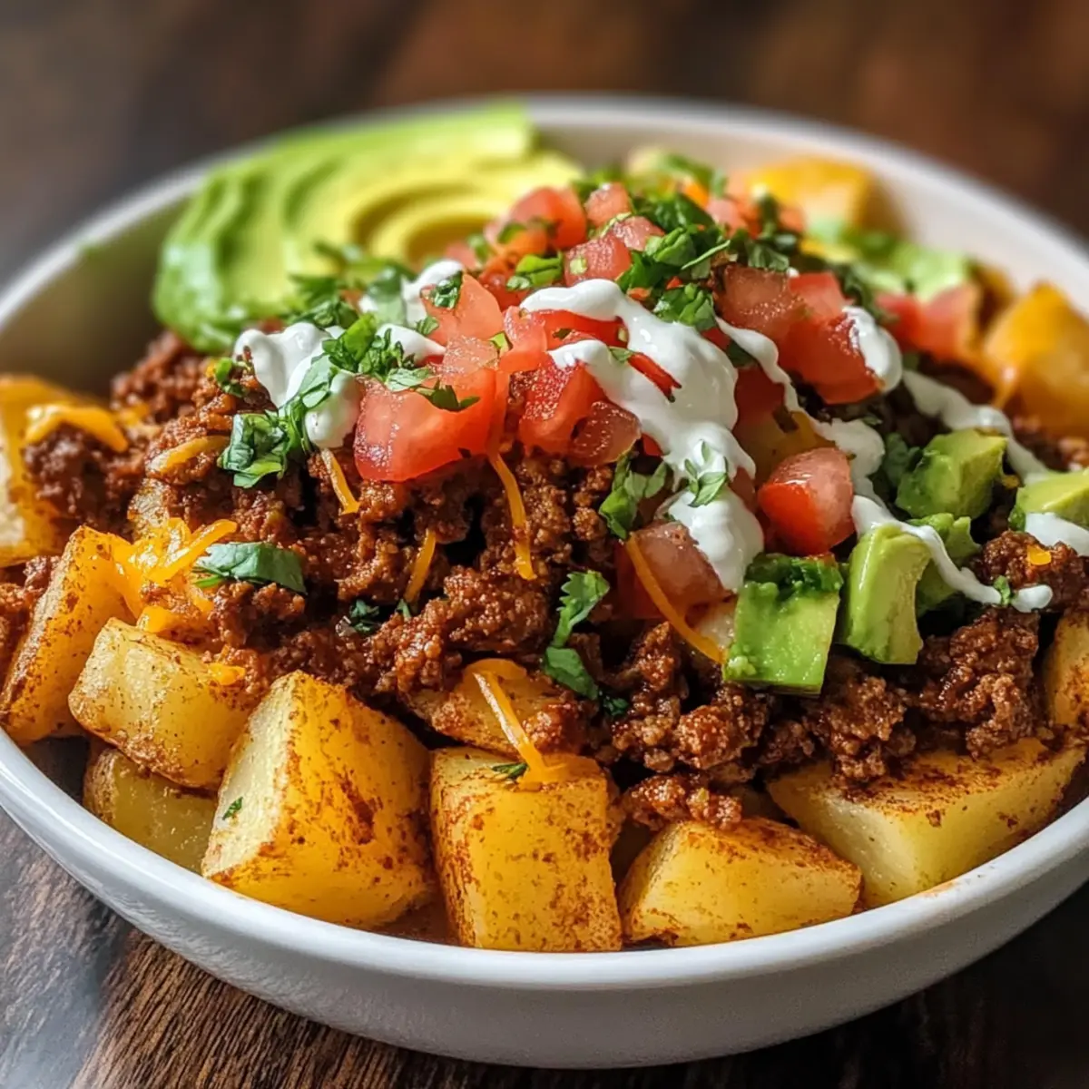 Geladene Kartoffel-Taco-Schüssel