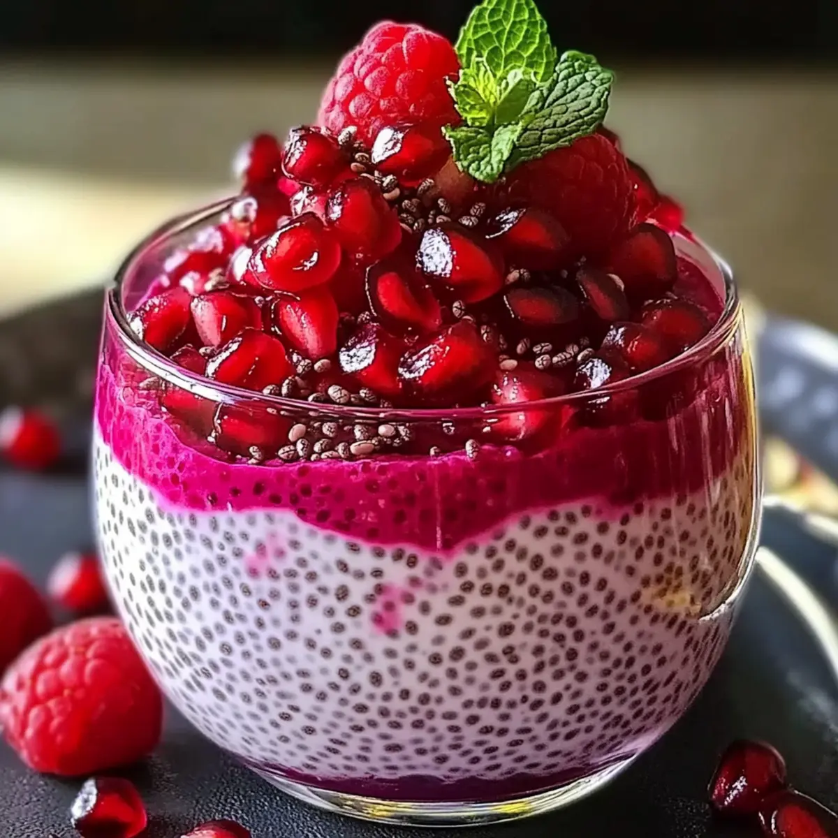 Granatapfel Himbeere Chia Dessert Rezept