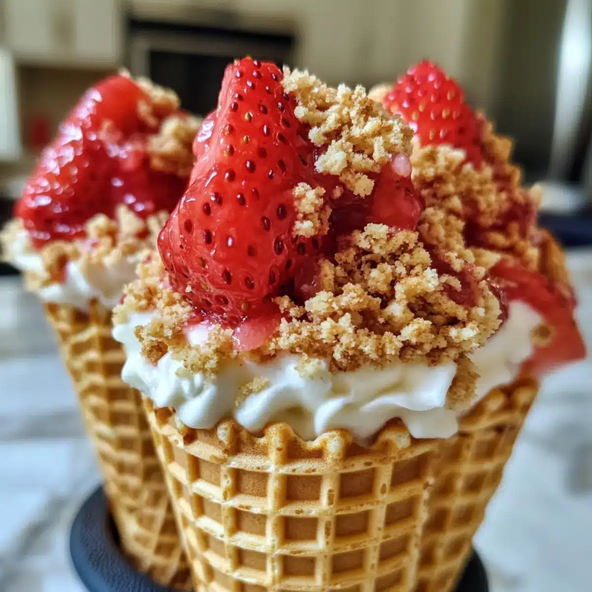 Erdbeer Crunch Käsekuchen Waffeln