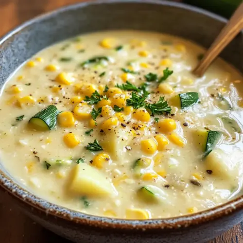 Sommer-Mais und Zucchini-Cremesuppe