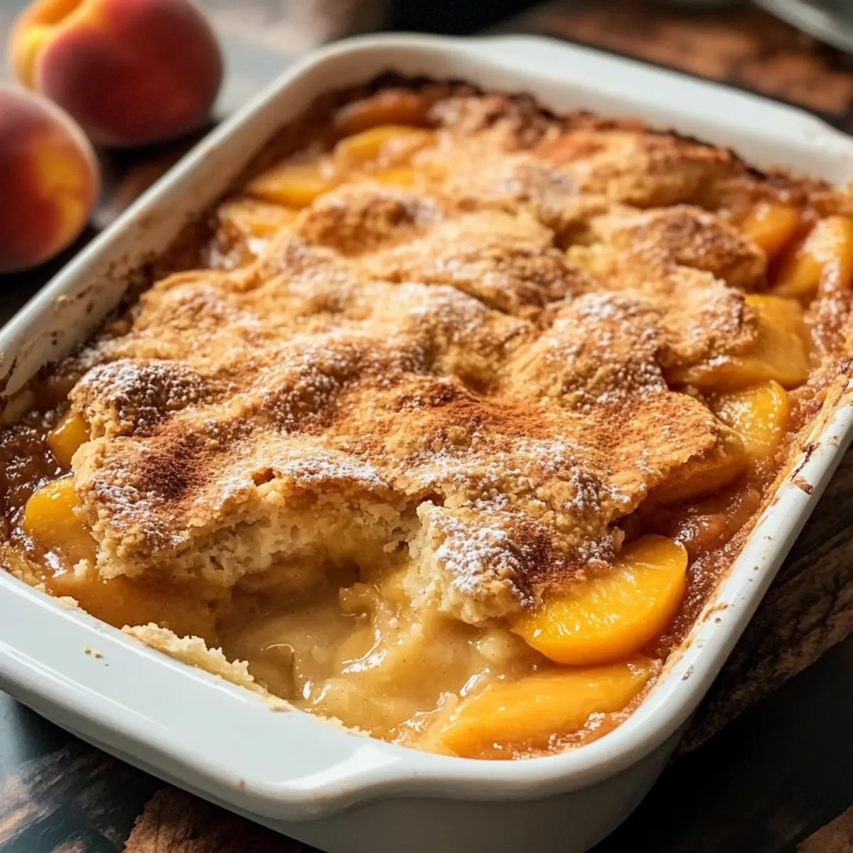 Pfirsich-Cobbler-Rezept Zutaten: - 6 frische Pfirsiche, entsteint und in Scheiben geschnitten - 1 Tasse Zucker - 1 Teelöffel Zimt - 1 Tasse Mehl - 1 Tasse Milch - 1/2 Tasse Butter, geschmolzen - 1 1/2 Teelöffel Backpulver - Prise Salz Anleitung: 1. Ofen auf 180 Grad Celsius vorheizen. 2. Pfirsiche in eine Auflaufform geben und mit 1/2 Tasse Zucker und Zimt bestreuen. 3. In einer Schüssel Mehl, restlichen Zucker, Milch, geschmolzene Butter, Backpulver und Salz vermengen. 4. Den Teig gleichmäßig über die Pfirsiche gießen. 5. 45-50 Minuten backen, bis der Teig goldbraun ist. 6. Warm servieren.