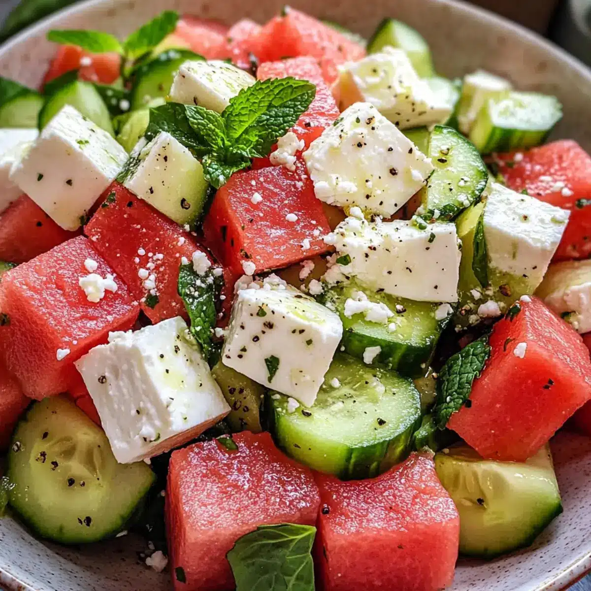 Wassermelone, Gurke, Feta Salat